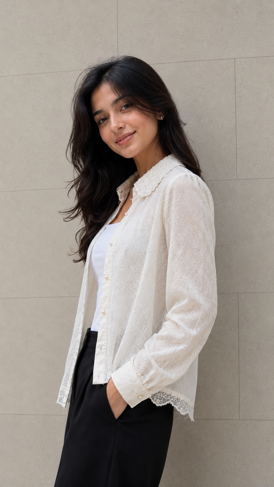 Beaded Neck Lace Grace Shirt For Women