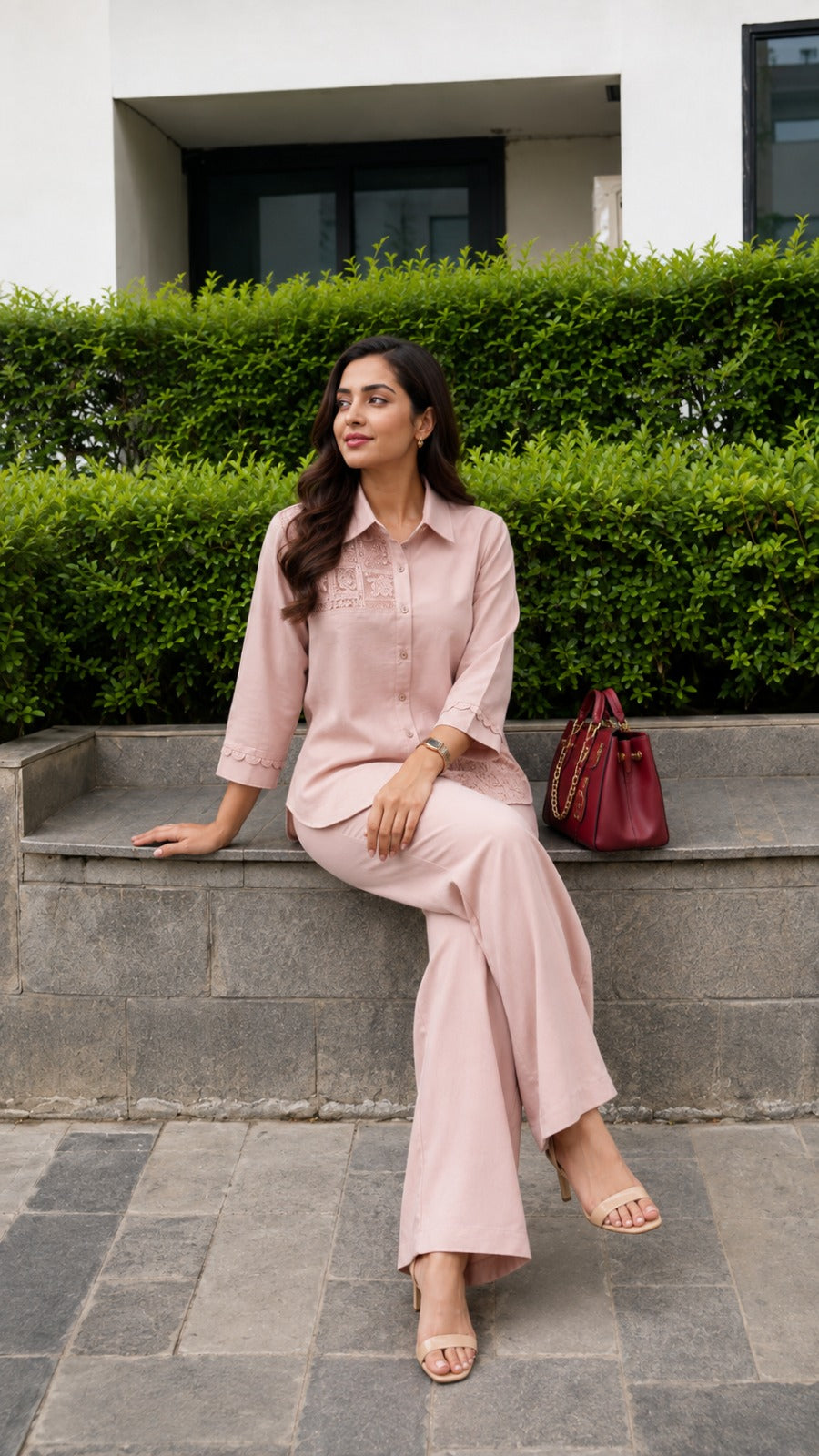 Petal Pink Lace Elegance Women's Co-Ord Set