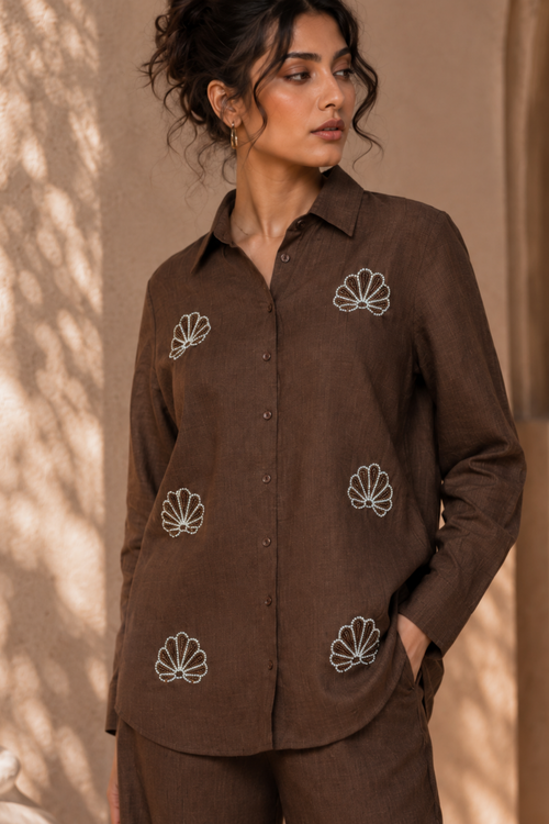 Chocolate Brown Embroidered Co-ord Set