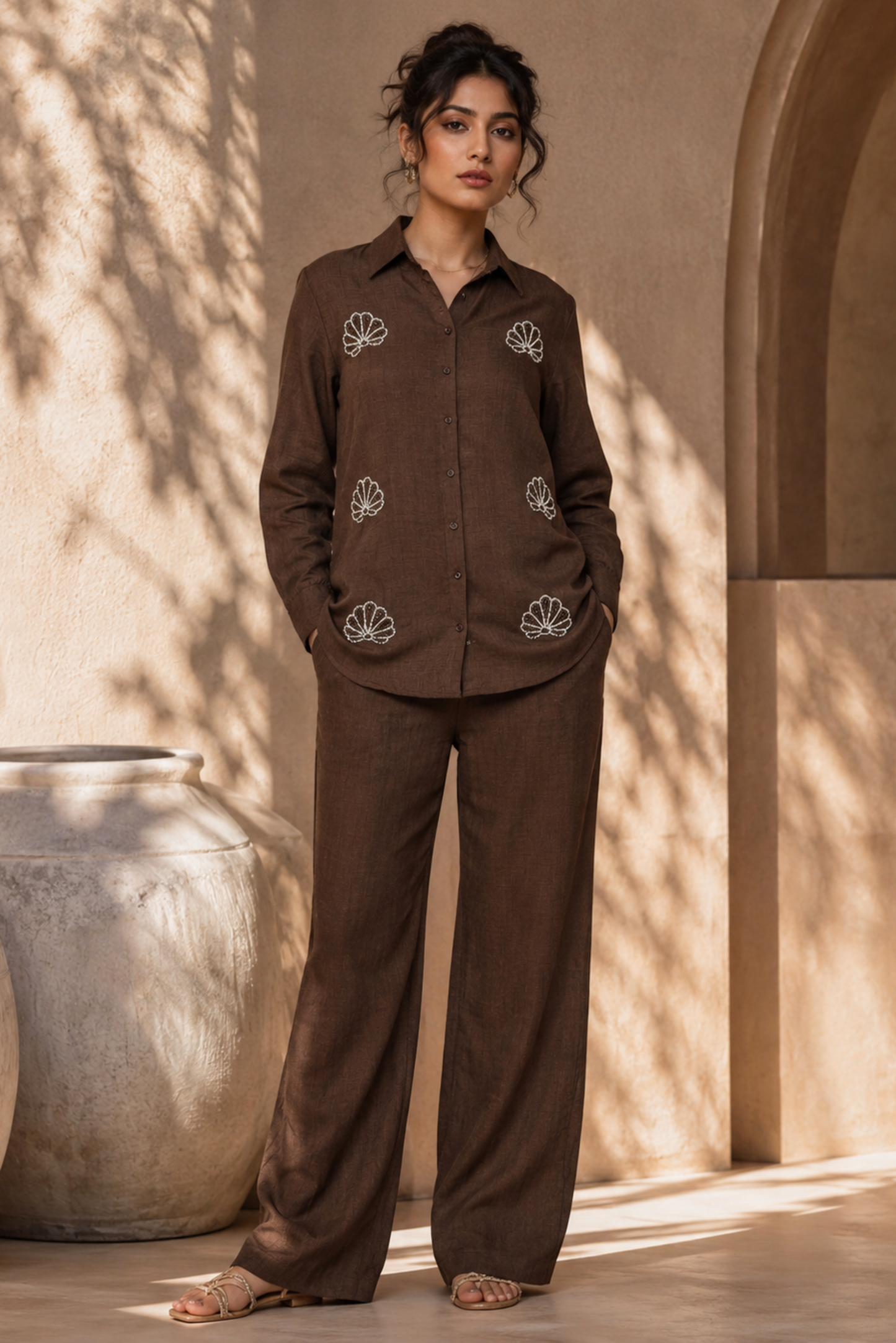 Chocolate Brown Embroidered Co-ord Set