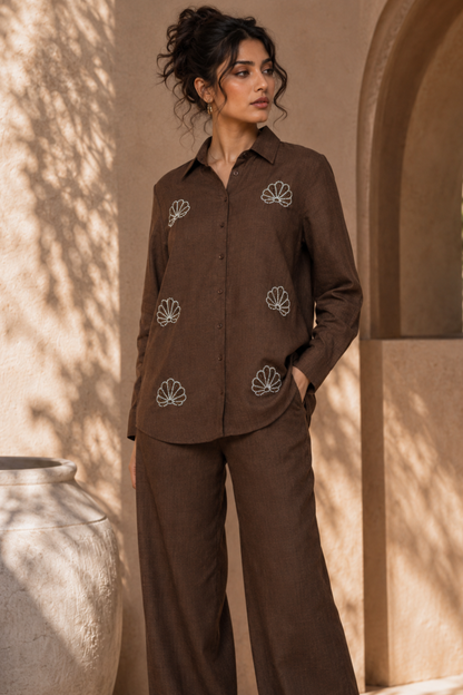 Chocolate Brown Embroidered Co-ord Set