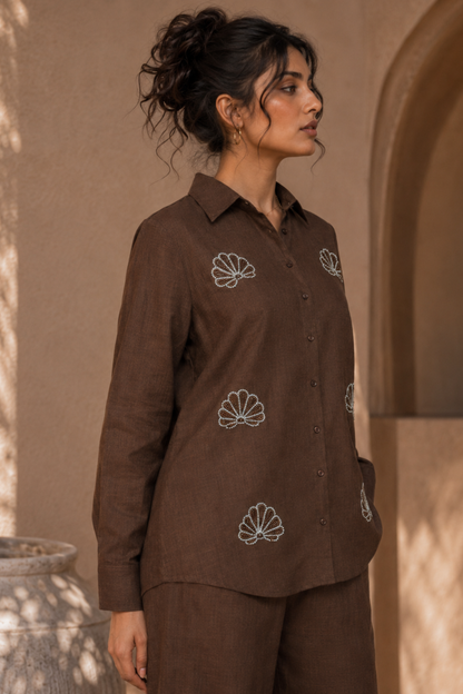 Chocolate Brown Embroidered Co-ord Set