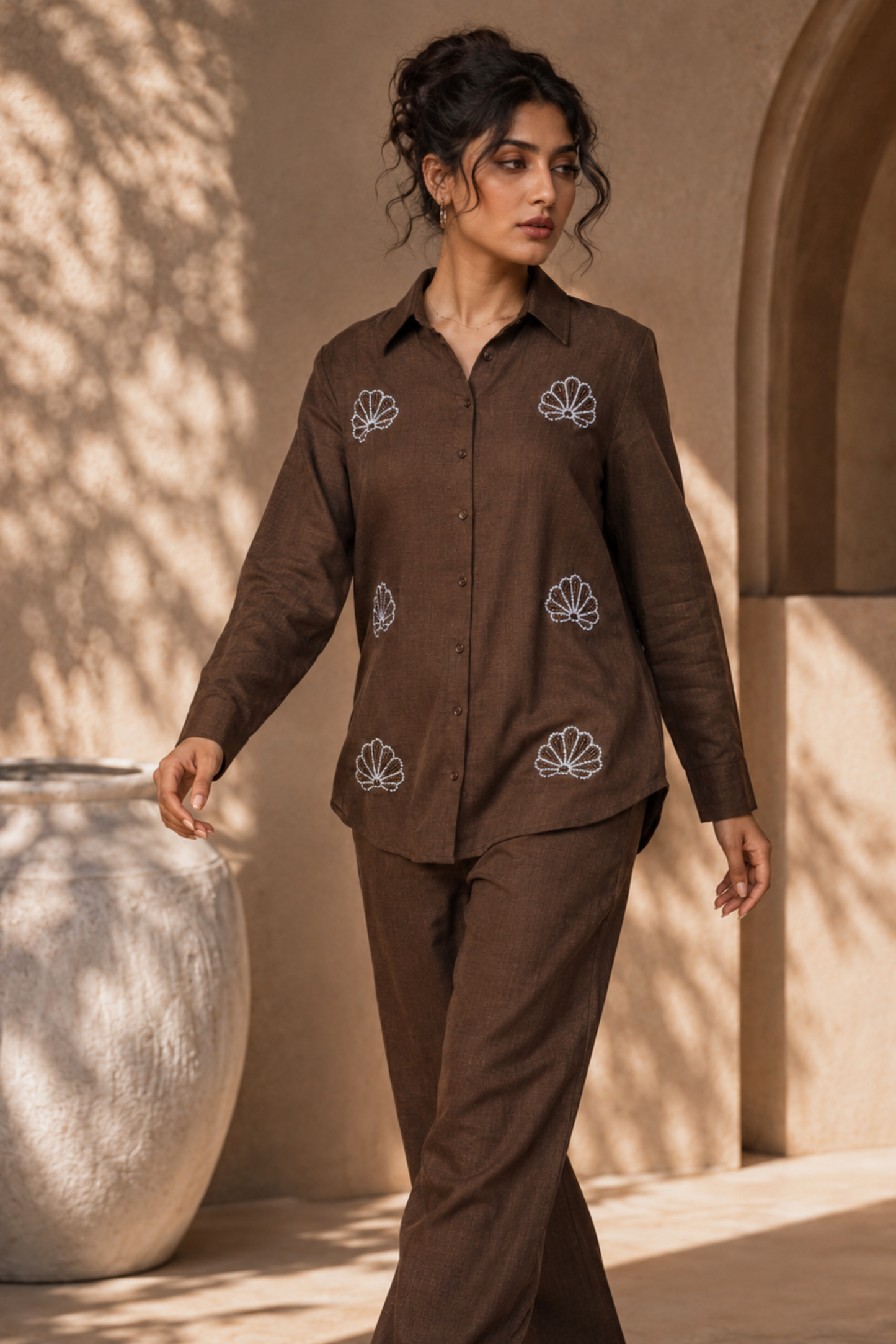 Chocolate Brown Embroidered Co-ord Set