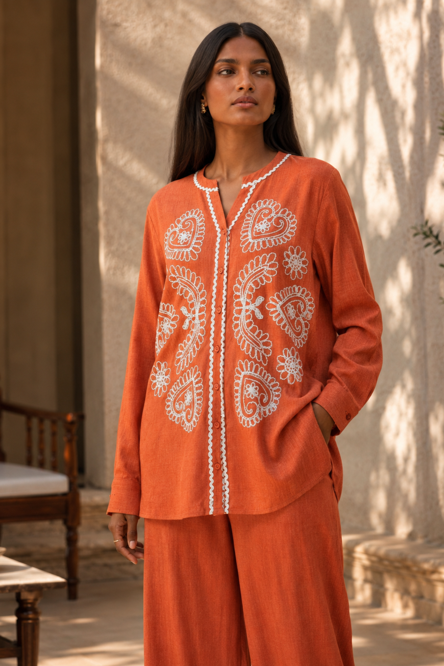 Rust Orange Embroidered Co-ord Set
