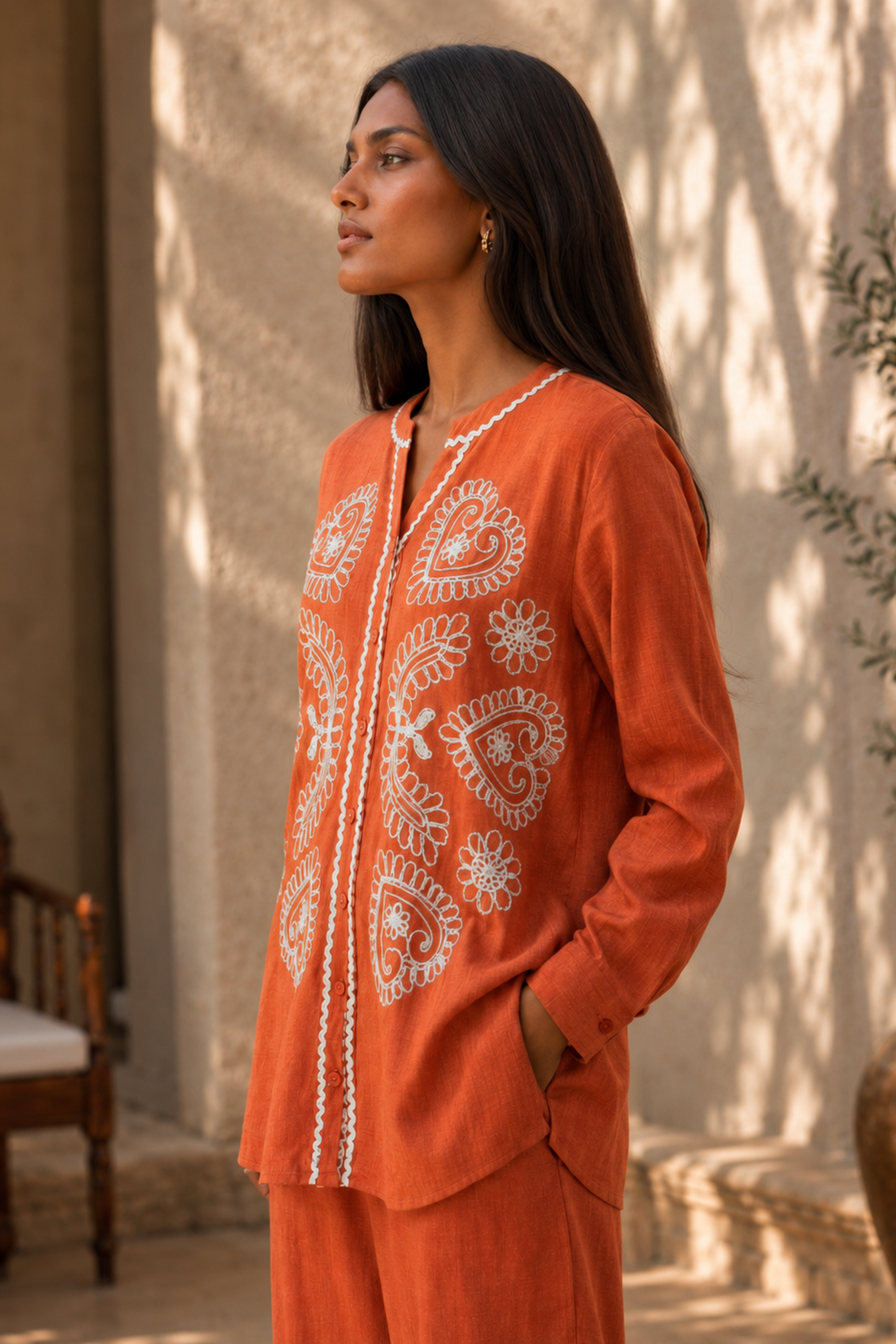 Rust Orange Embroidered Co-ord Set