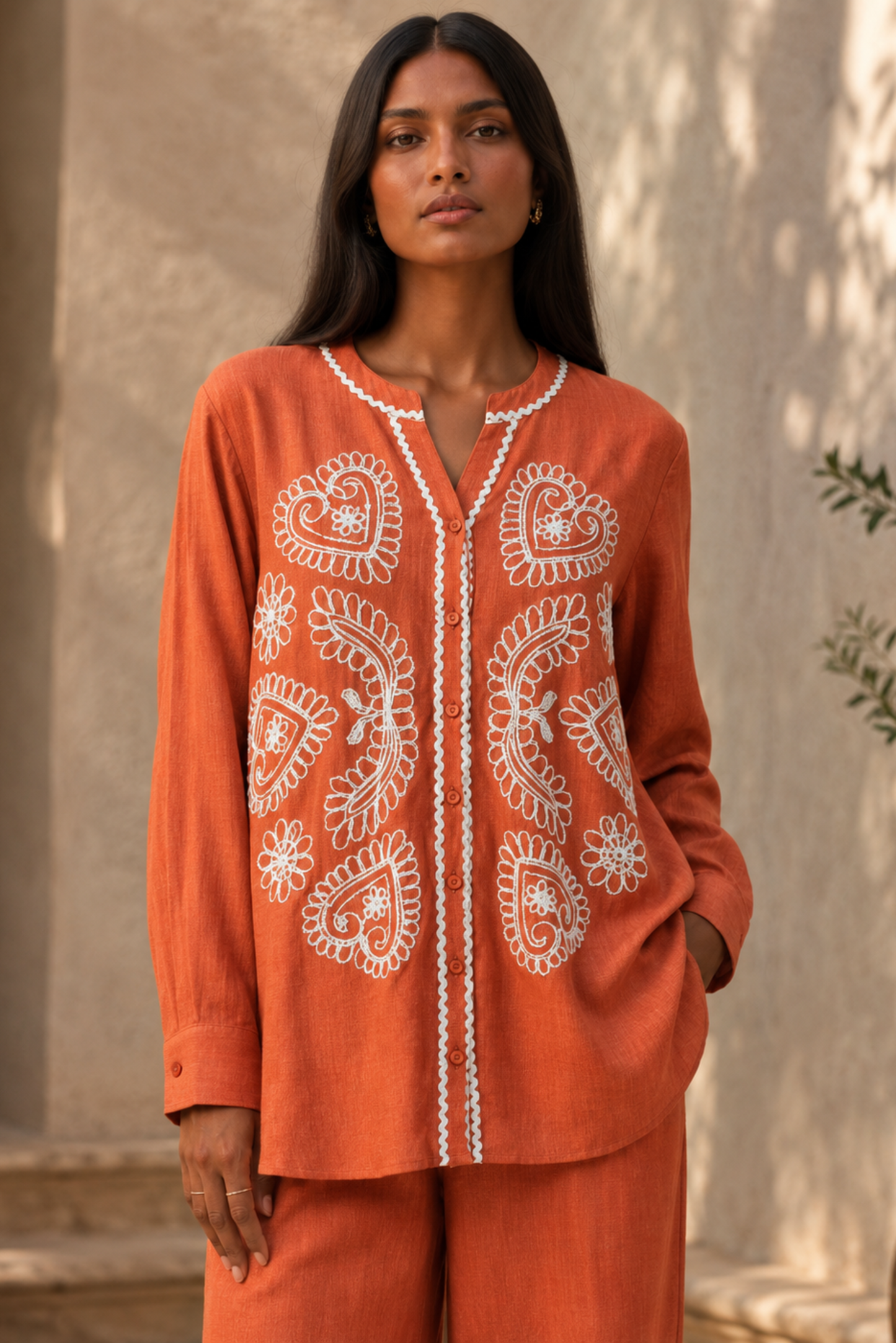 Rust Orange Embroidered Co-ord Set