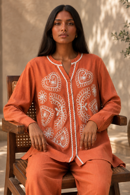 Rust Orange Embroidered Co-ord Set