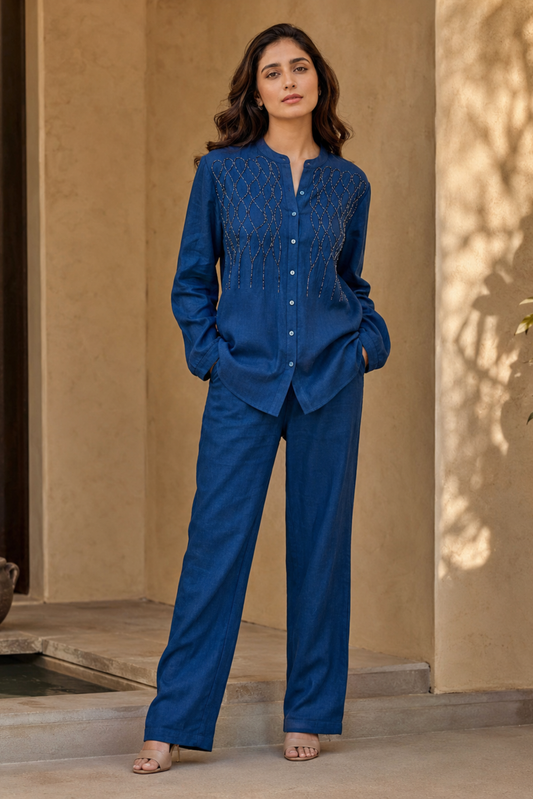 Royal Blue Embroidered Co-ord Set
