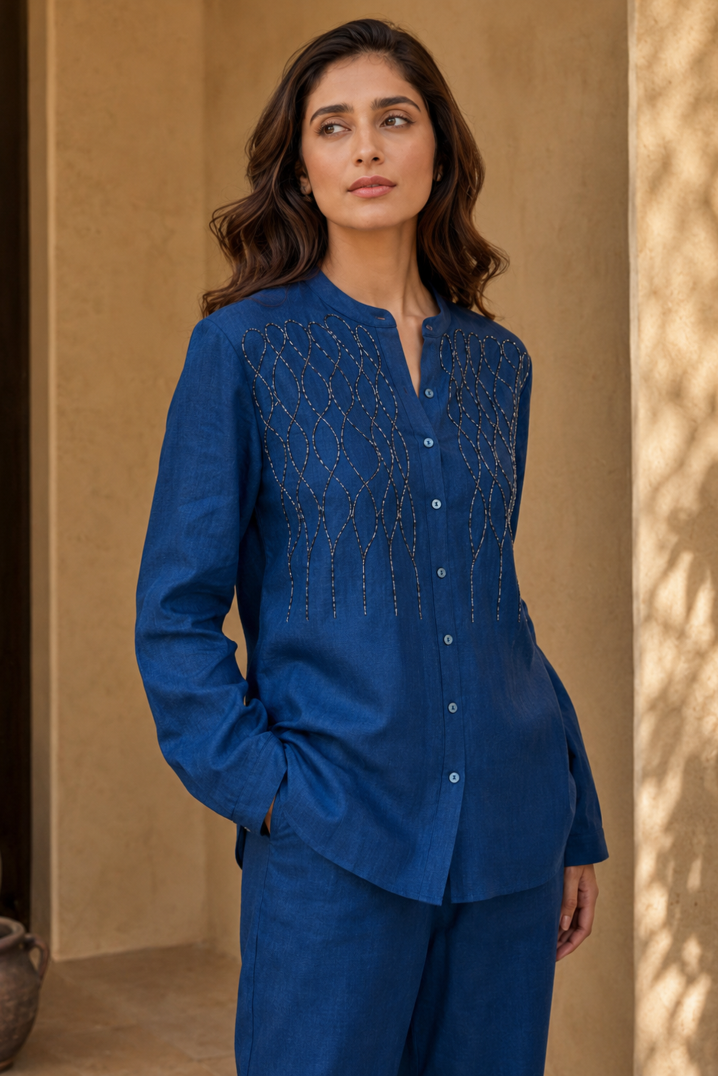 Royal Blue Embroidered Co-ord Set