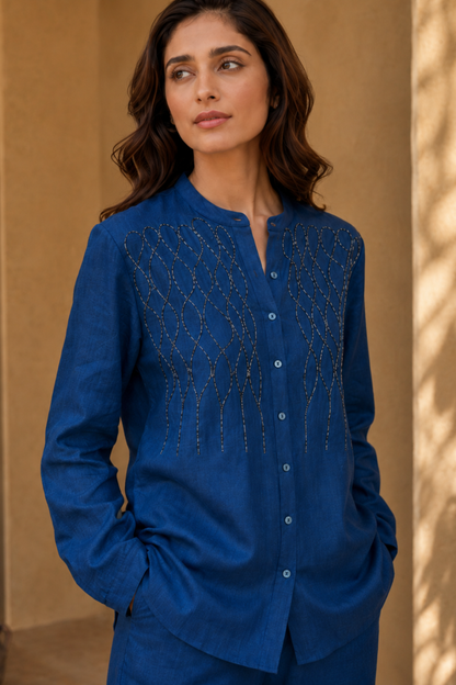 Royal Blue Embroidered Co-ord Set