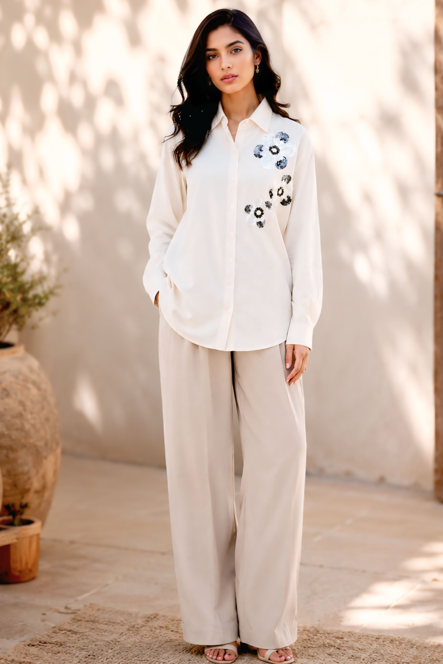 Ivory Bloom Embroidered Shirt