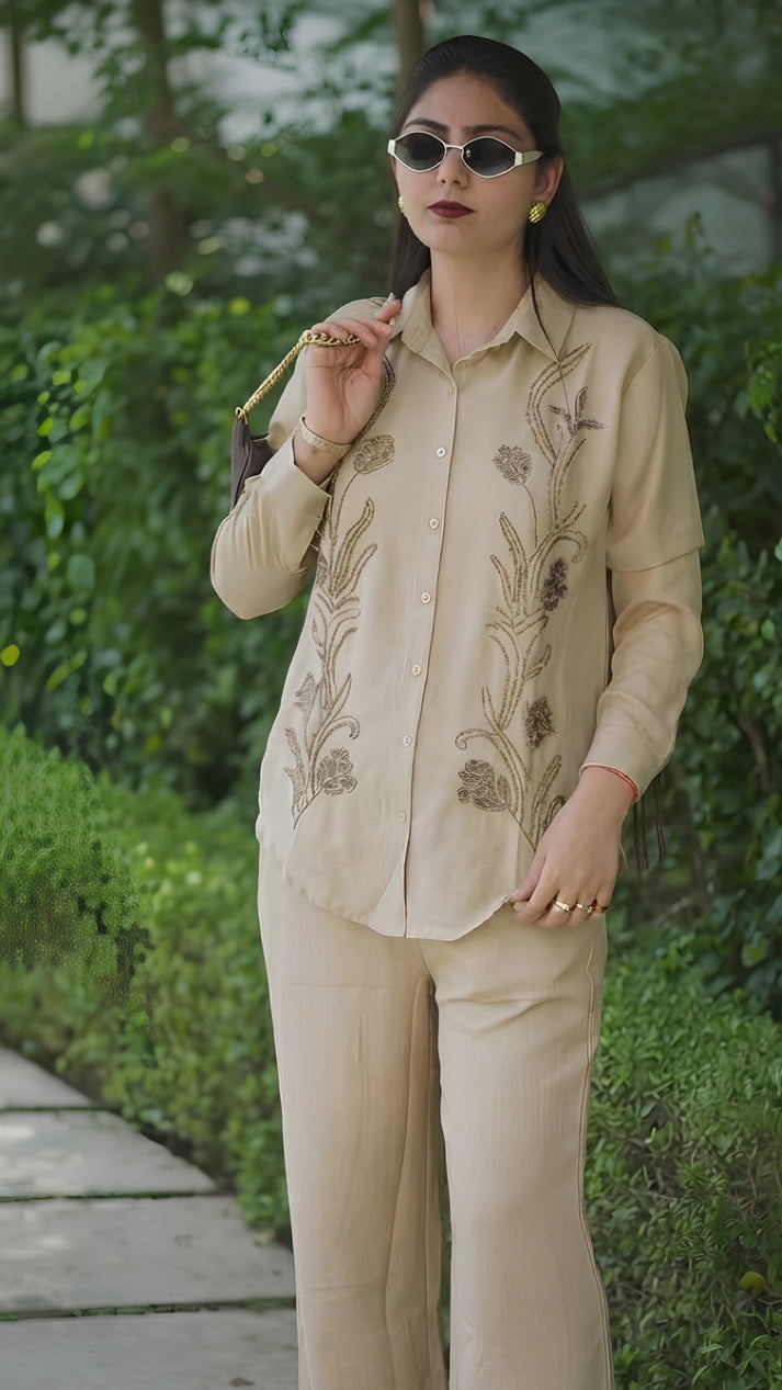 Beige Floral Dreamy Daisy Style Co-ord Set