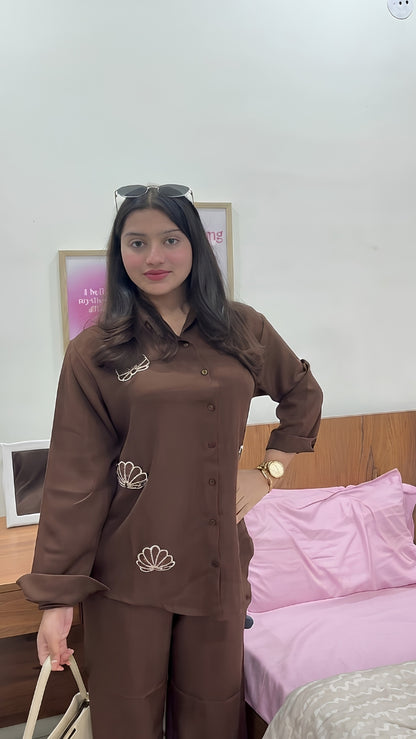 Cocoa Brown Beaded Co-ord Set for Women