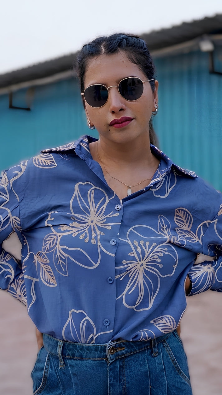 Royal Blue Petal Dream Shirt For Women