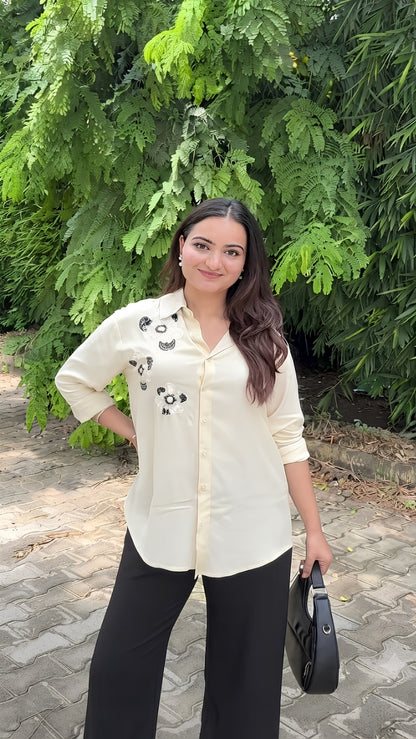 Night Sky Cream Garden Graceful Collar Shirt