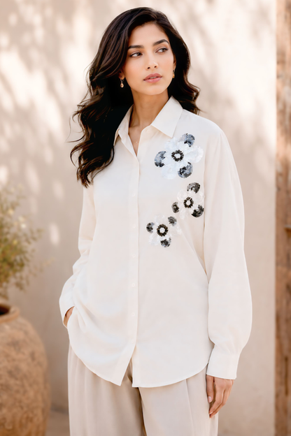 Ivory Bloom Embroidered Shirt
