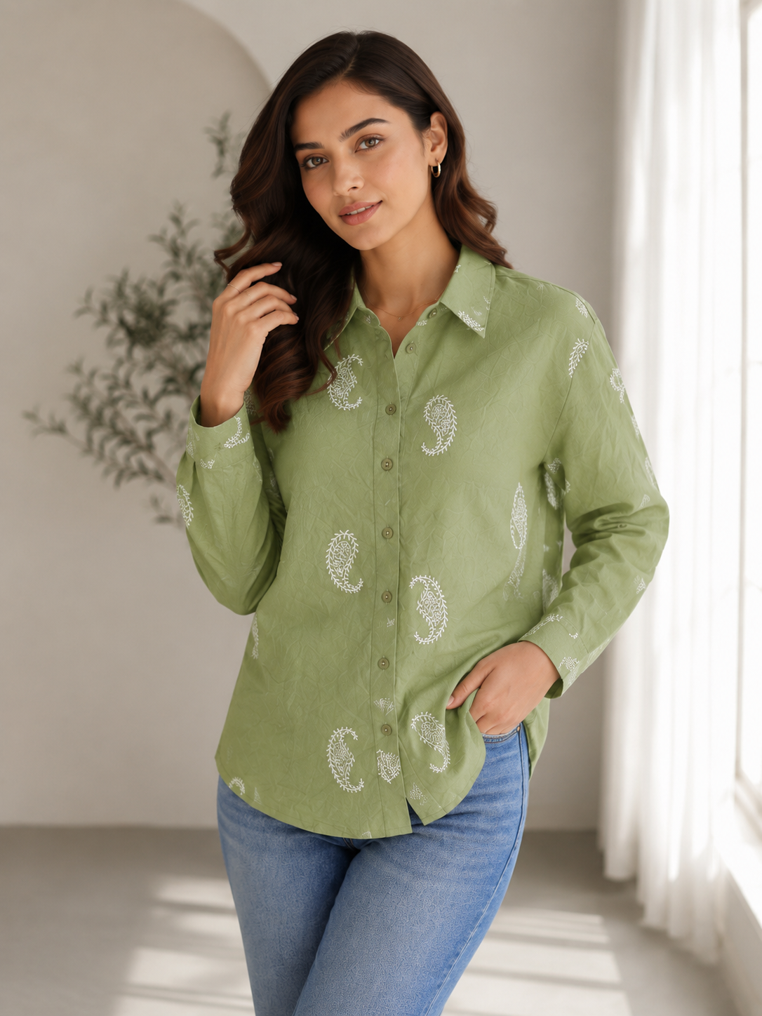 Sage Paisley Charm Shirt