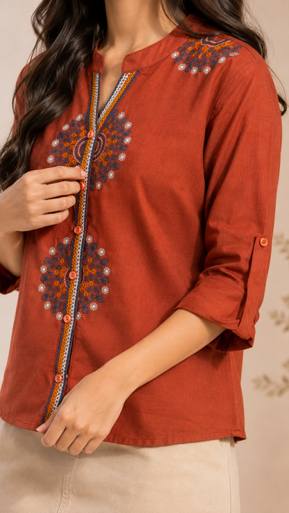 Aura Embroidered Chic Heritage Tunic Shirt