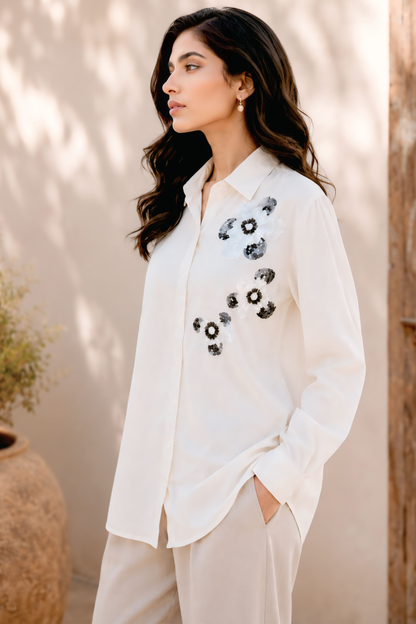 Ivory Bloom Embroidered Shirt