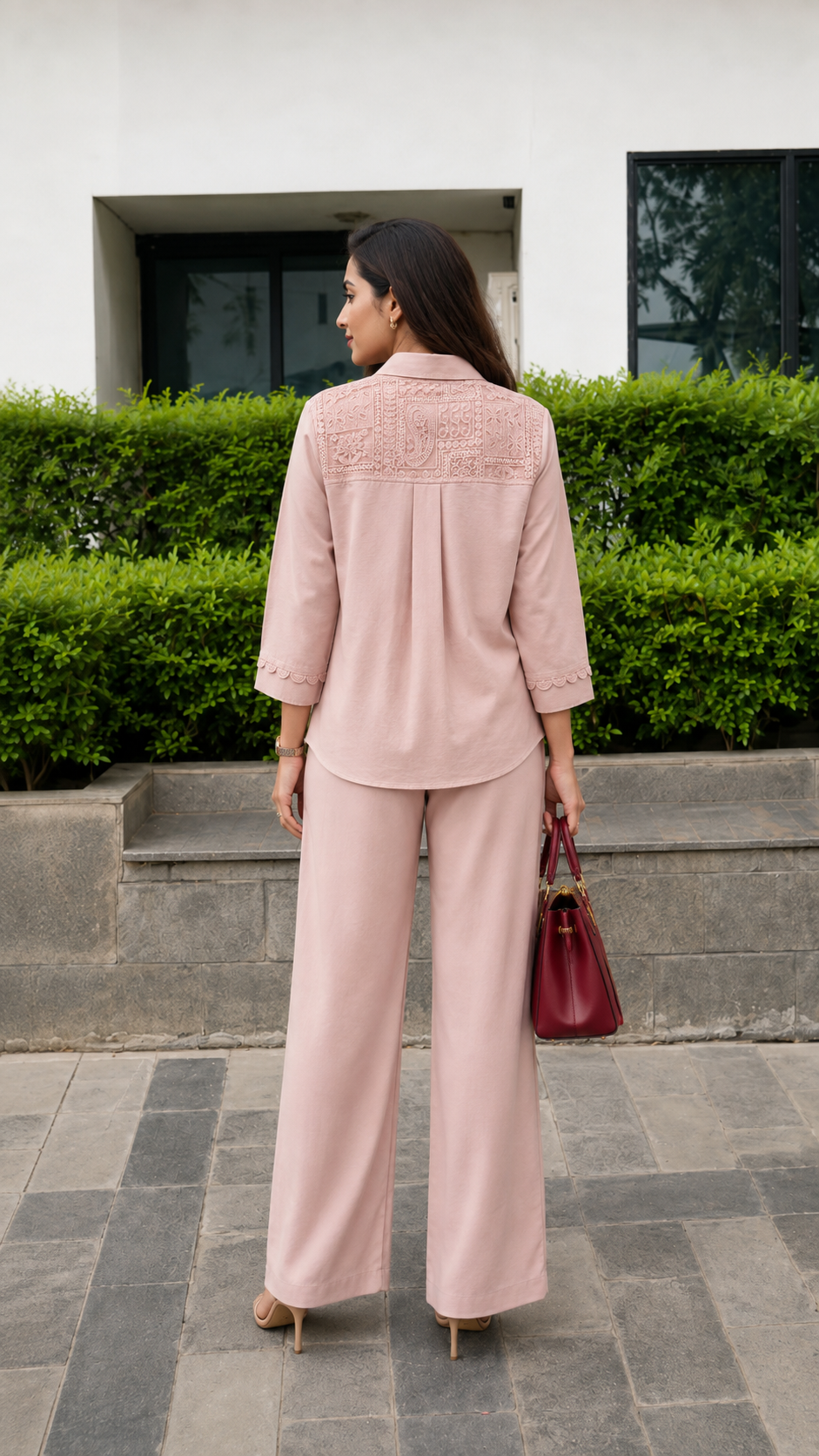 Petal Pink Lace Elegance Women's Co-Ord Set