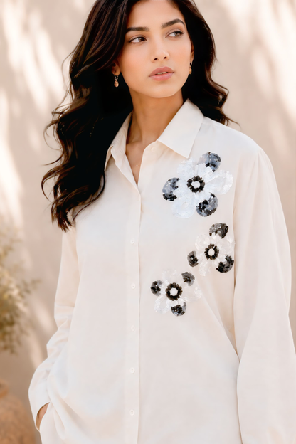 Ivory Bloom Embroidered Shirt