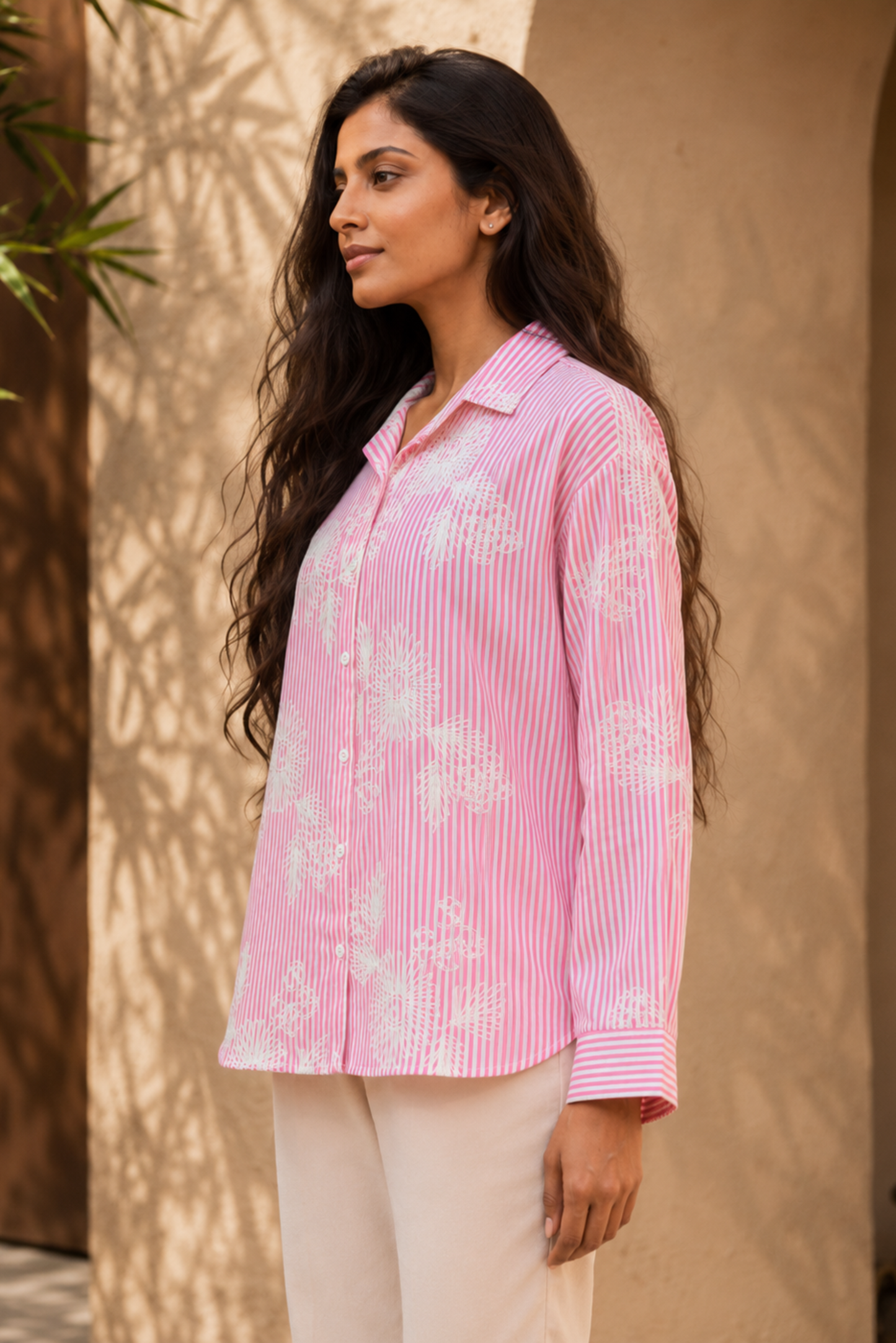 Pink Striped Floral Print Shirt