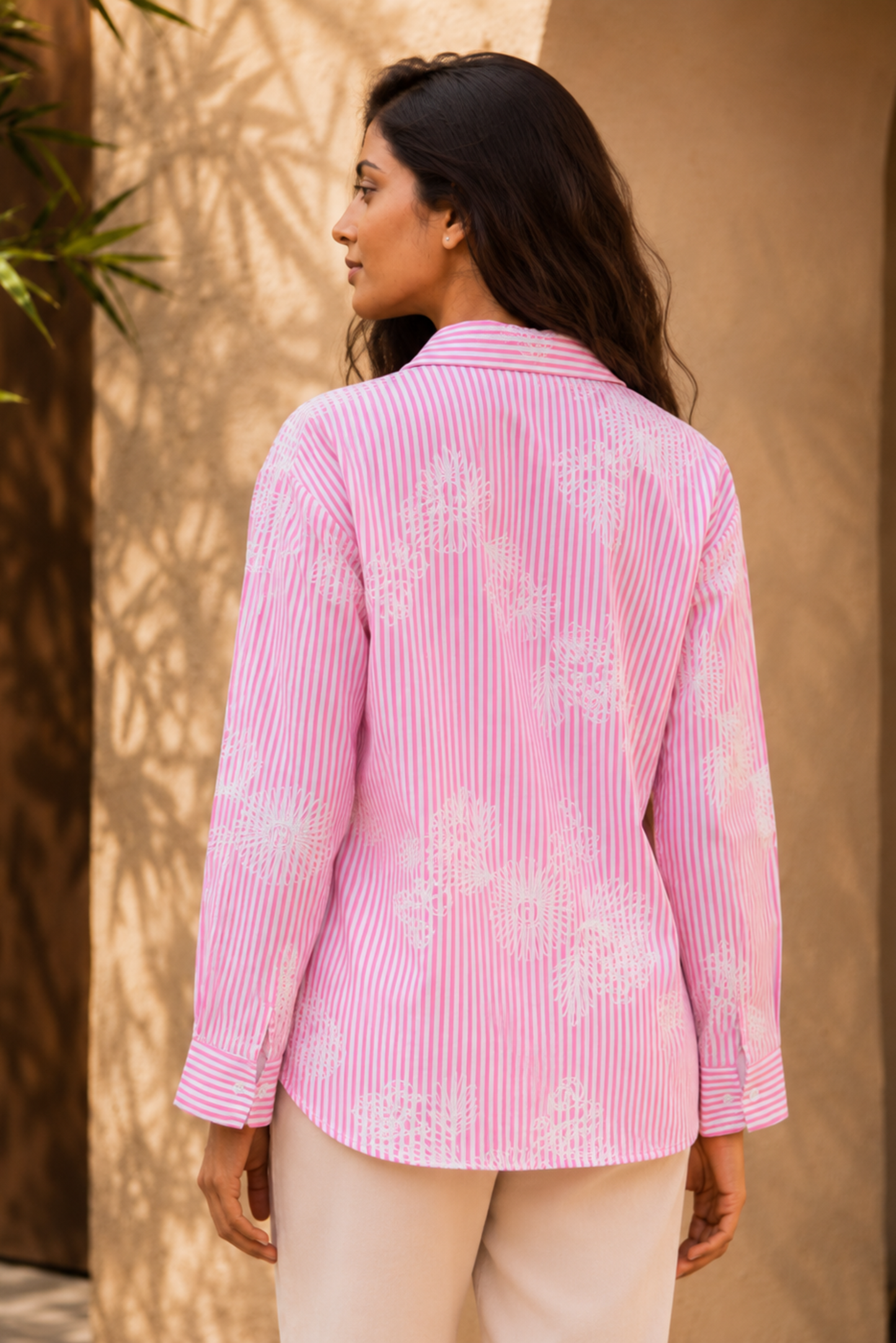 Pink Striped Floral Print Shirt