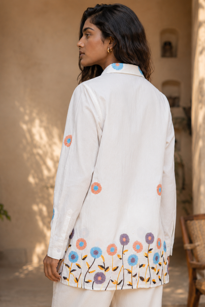 White Floral Embroidered Shirt