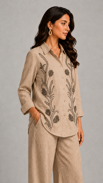 Beige Floral Dreamy Daisy Style Co-ord Set