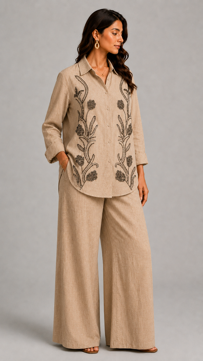 Beige Floral Dreamy Daisy Style Co-ord Set