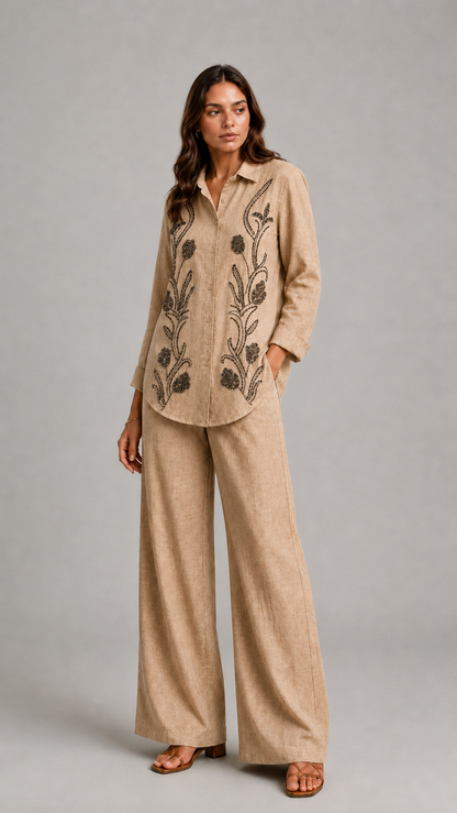 Beige Floral Dreamy Daisy Style Co-ord Set