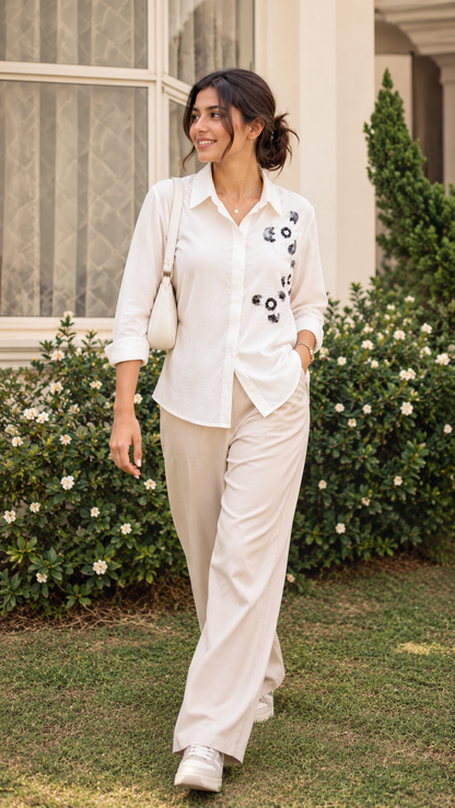 Night Sky Cream Garden Graceful Collar Shirt
