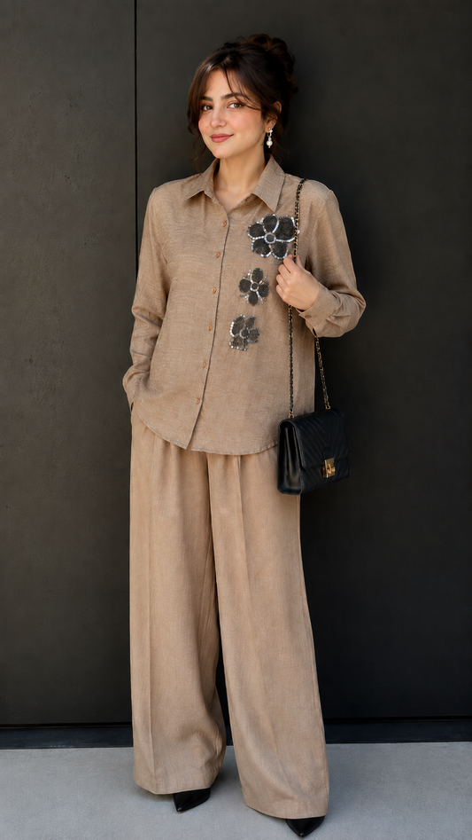 Flora Embellished Chic Relaxed Co-Ord Set