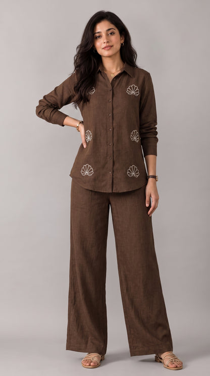 Cocoa Brown Beaded Co-ord Set for Women