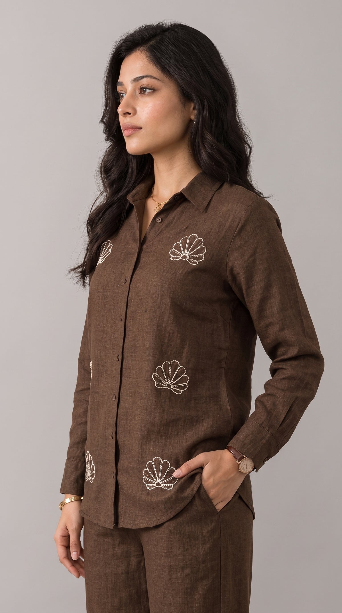 Cocoa Brown Beaded Co-ord Set for Women