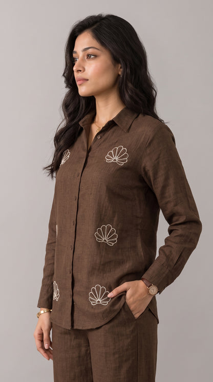 Cocoa Brown Beaded Co-ord Set for Women
