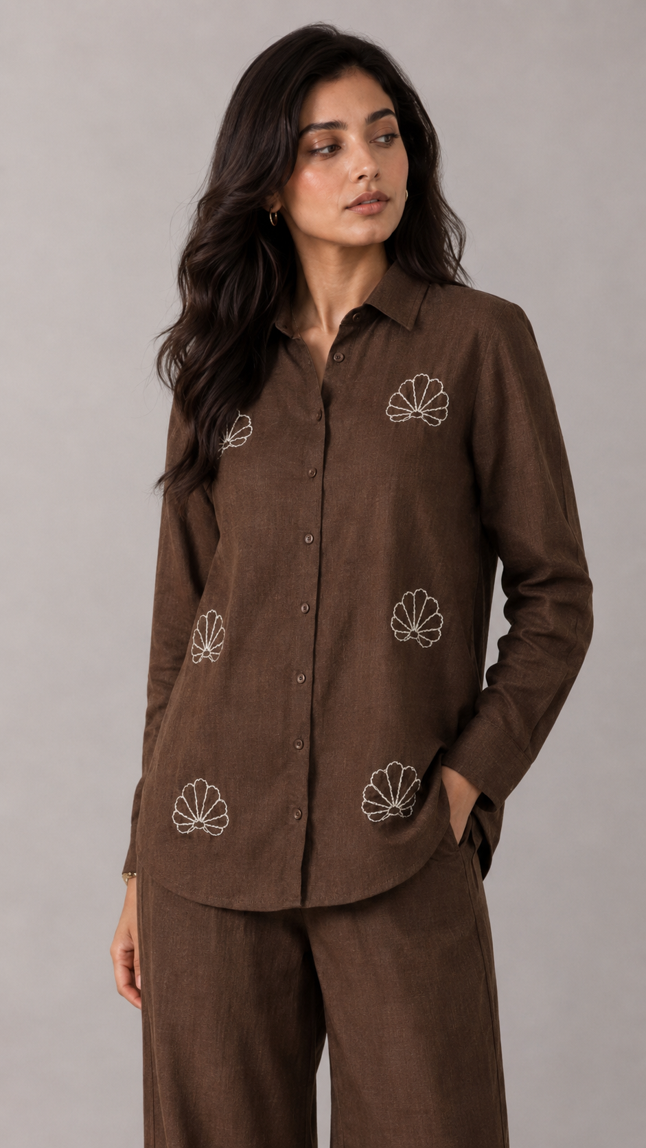Cocoa Brown Beaded Co-ord Set for Women