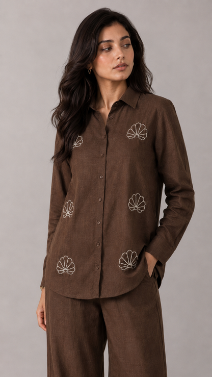 Cocoa Brown Beaded Co-ord Set for Women