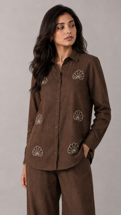 Cocoa Brown Beaded Co-ord Set for Women