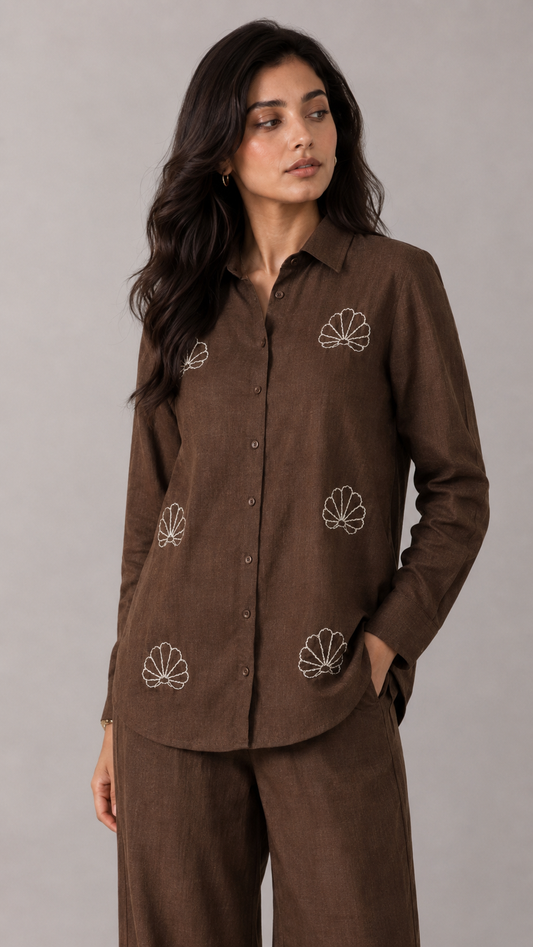 Cocoa Brown Beaded Co-ord Set for Women