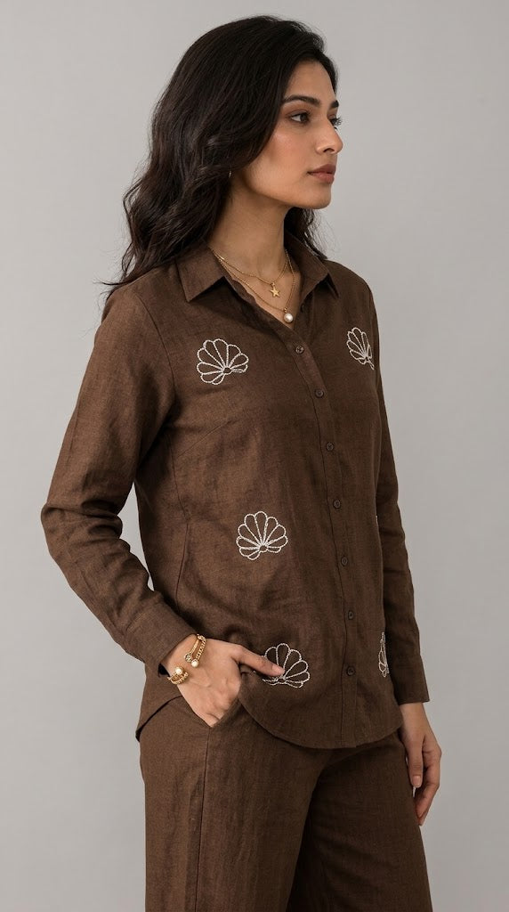 Cocoa Brown Beaded Co-ord Set for Women