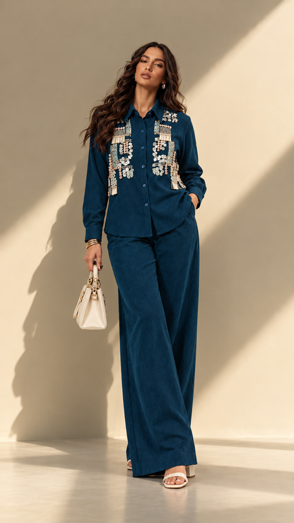 Embellished Luxe Wide Leg Co-Ord Set
