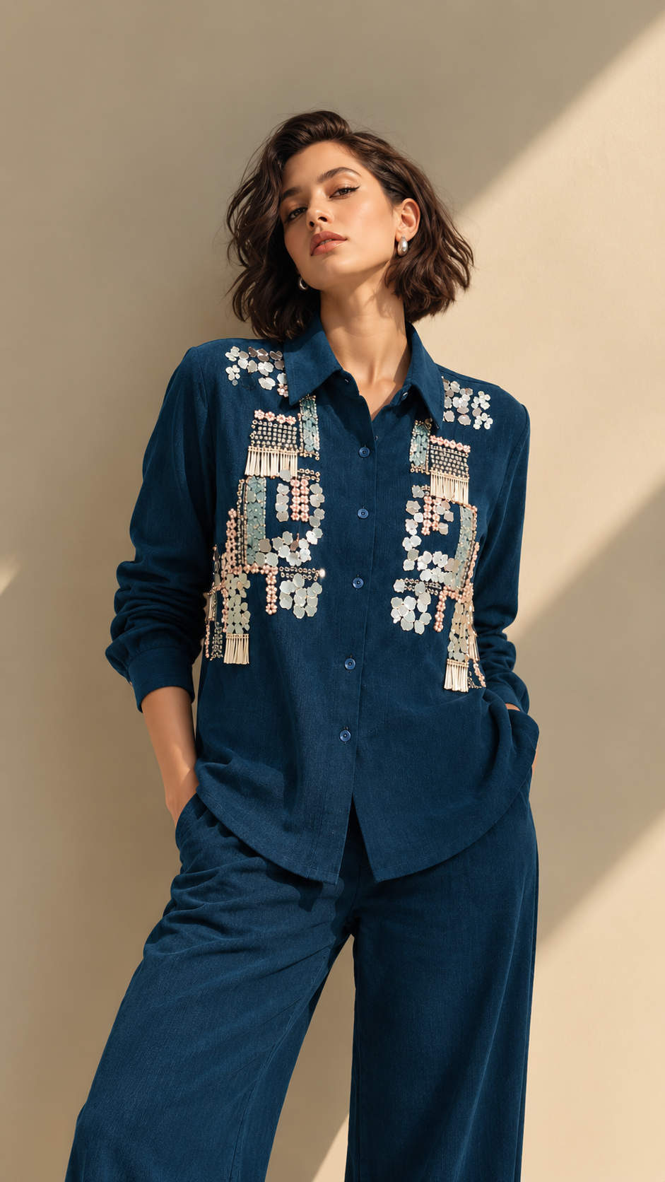 Embellished Luxe Wide Leg Co-Ord Set