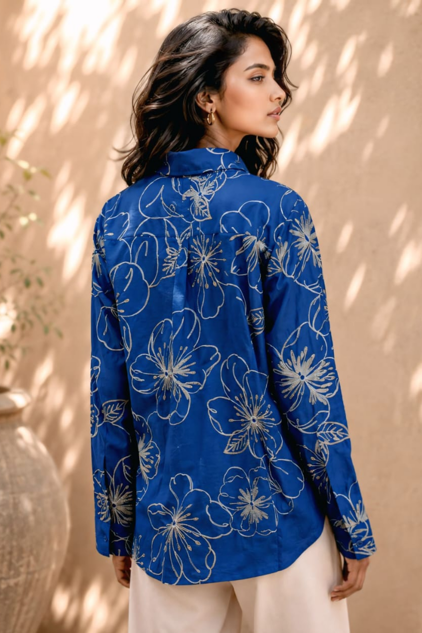 Royal Blue Floral Embroidered Shirt