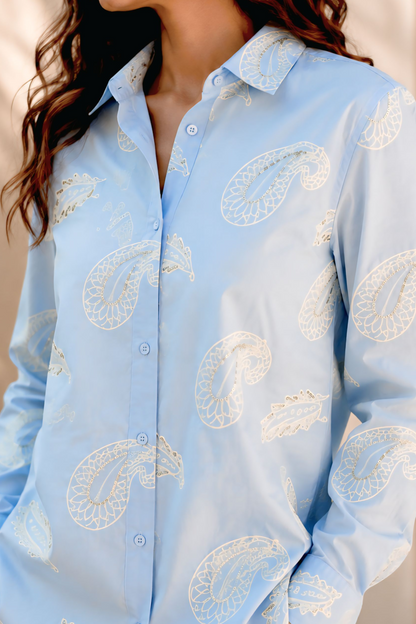 Pastel Blue Paisley Print Shirt