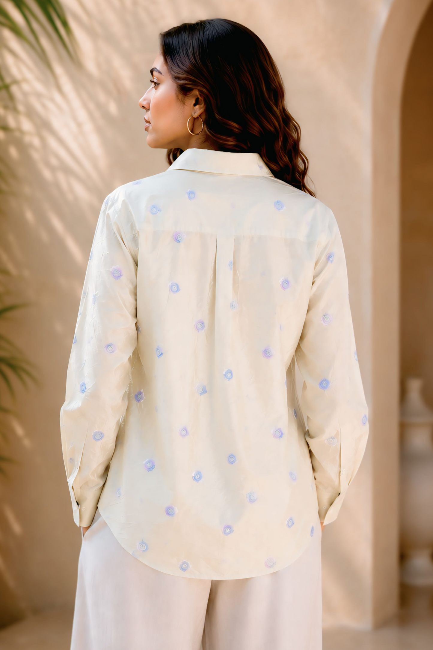 Pastel Yellow Floral Embroidered Shirt