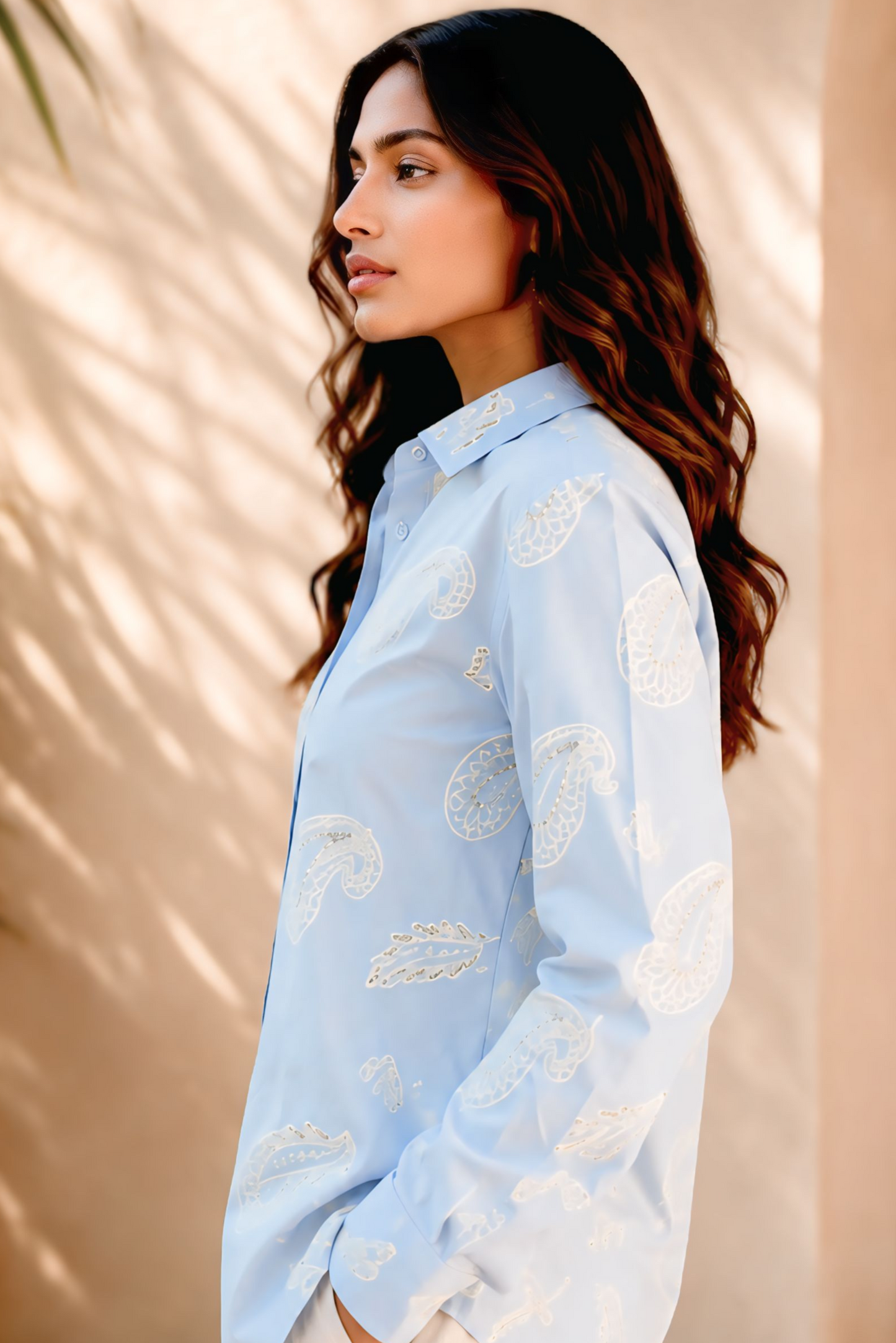 Pastel Blue Paisley Print Shirt