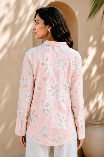 Blush Pink Floral Embroidered Shirt
