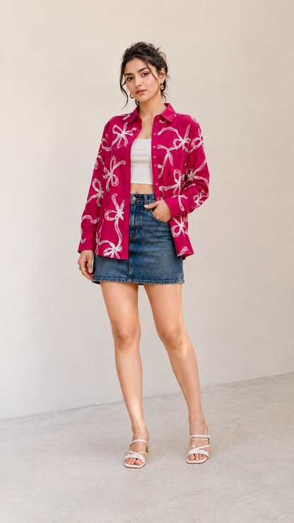 Magenta Ribbon Sweetheart Stylish Shirt
