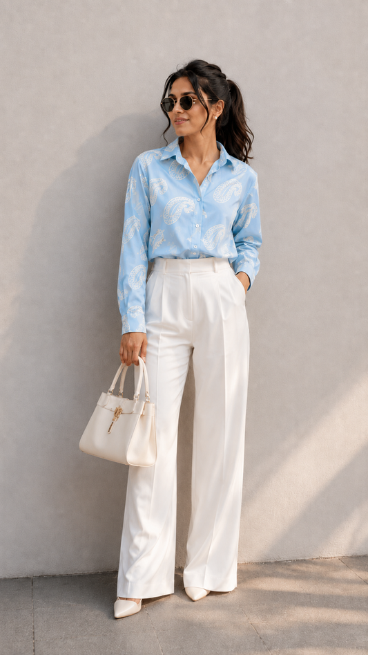 Pastel Blue Floral Muse Shirt For Women